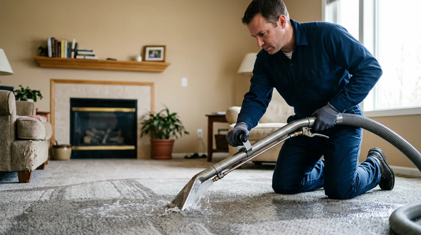 Water damage restoration technician working in a home in Tennessee